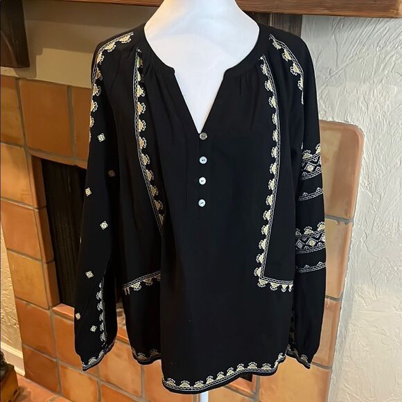 J. Jill Black Embroidered Peasant Style Top, size M - Picture 1 of 10